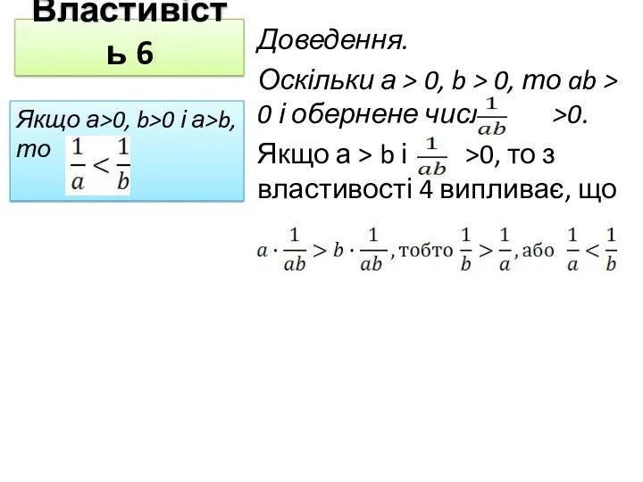 Властивість 6 Доведення. Оскільки а > 0, b > 0,