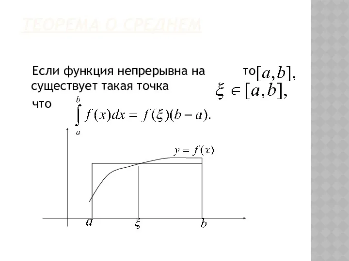 ТЕОРЕМА О СРЕДНЕМ Если функция непрерывна на то существует такая точка что