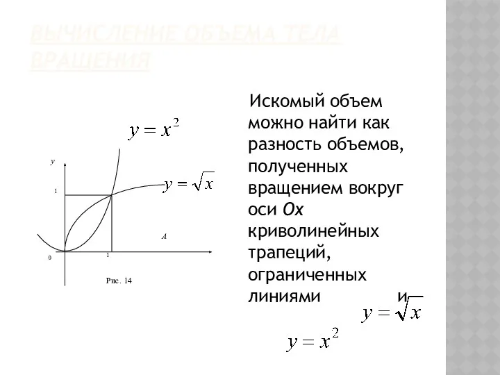 ВЫЧИСЛЕНИЕ ОБЪЕМА ТЕЛА ВРАЩЕНИЯ Искомый объем можно найти как разность