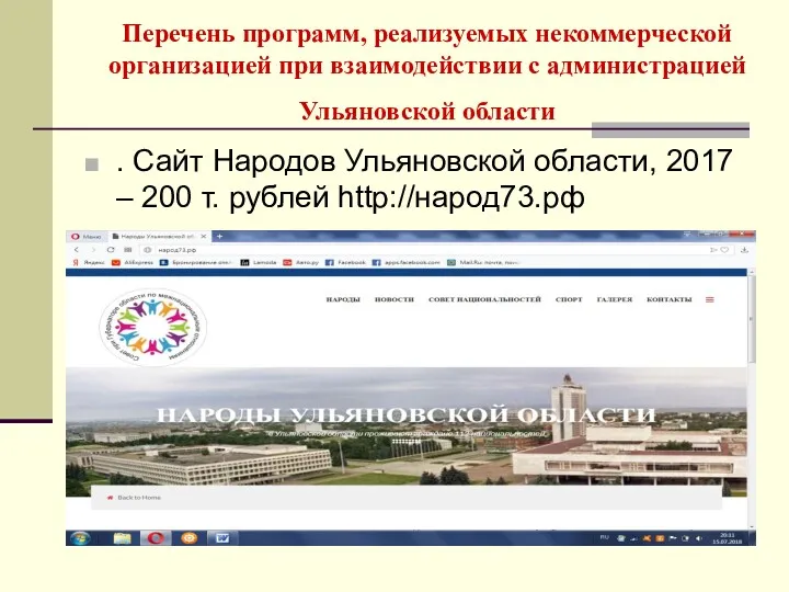 Перечень программ, реализуемых некоммерческой организацией при взаимодействии с администрацией Ульяновской