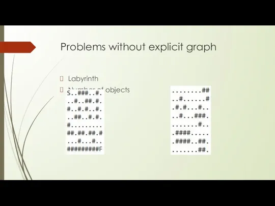 Problems without explicit graph Labyrinth Number of objects