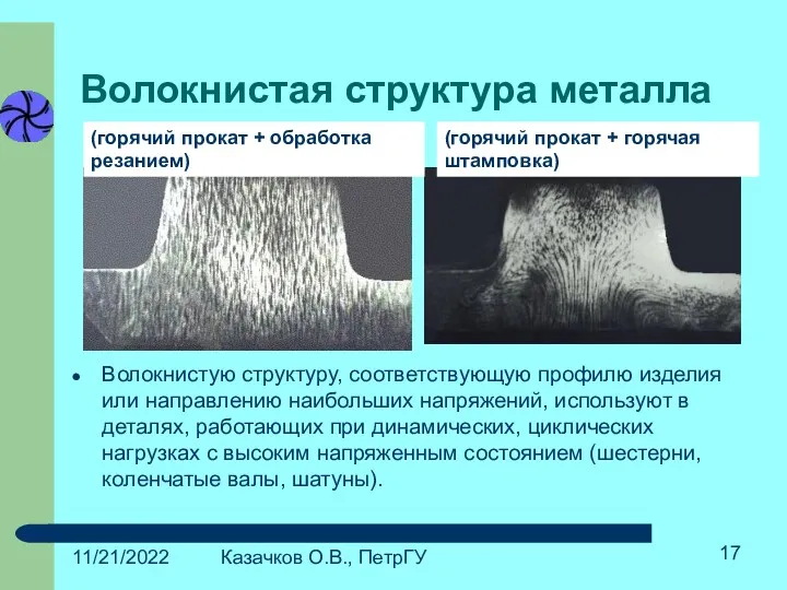 11/21/2022 Казачков О.В., ПетрГУ Волокнистая структура металла Волокнистую структуру, соответствующую