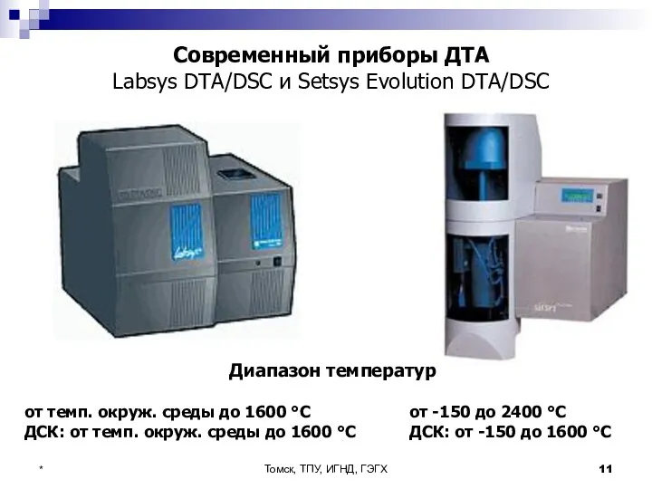 Томск, ТПУ, ИГНД, ГЭГХ * Современный приборы ДТА Labsys DTA/DSC