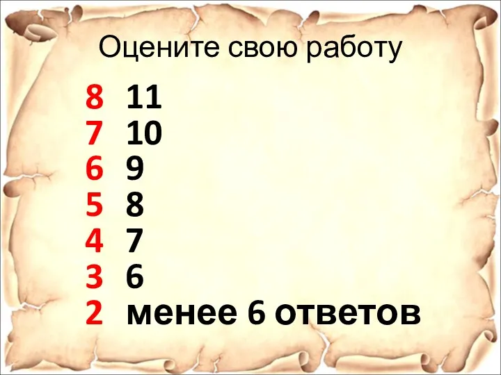 8 7 6 5 4 3 2 Оцените свою работу