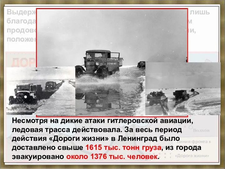 «Дорога жизни» Выдержать зиму 1941-1942 гг. защитники смогли лишь благодаря беспримерному мужеству и