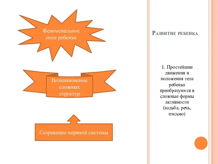 Развитие ребенка 1. Простейшие движения и положения тела ребенка преобразуются