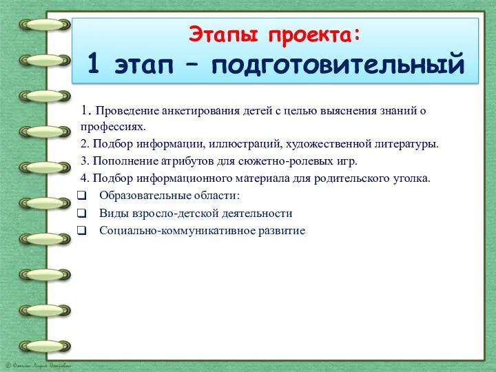 Этапы проекта: 1 этап – подготовительный 1. Проведение анкетирования детей