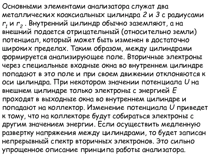 Основными элементами анализатора служат два металлических коаксиальных цилиндра 2 и