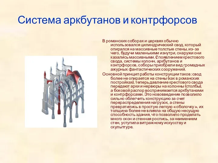 Система аркбутанов и контрфорсов В романских соборах и церквях обычно