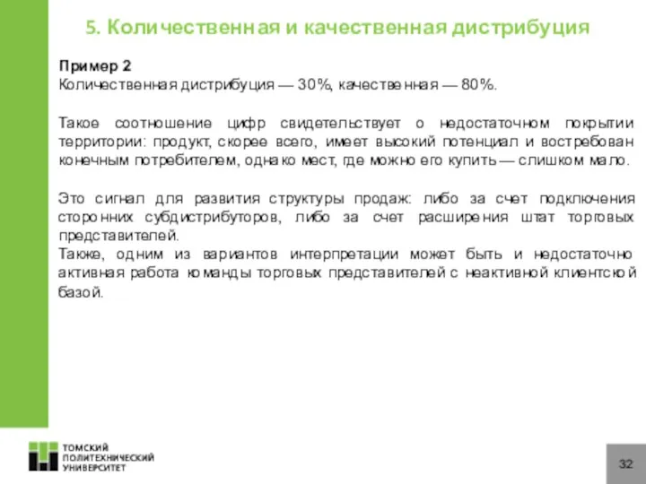 32 5. Количественная и качественная дистрибуция Пример 2 Количественная дистрибуция