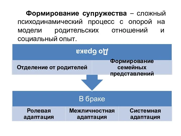 Формирование супружества – сложный психодинамический процесс с опорой на модели родительских отношений и социальный опыт.