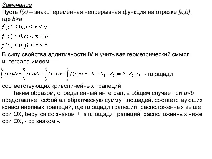 Замечание Пусть f(x) – знакопеременная непрерывная функция на отрезке [a,b],