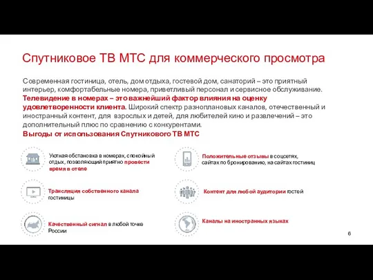 Спутниковое ТВ МТС для коммерческого просмотра Уютная обстановка в номерах,