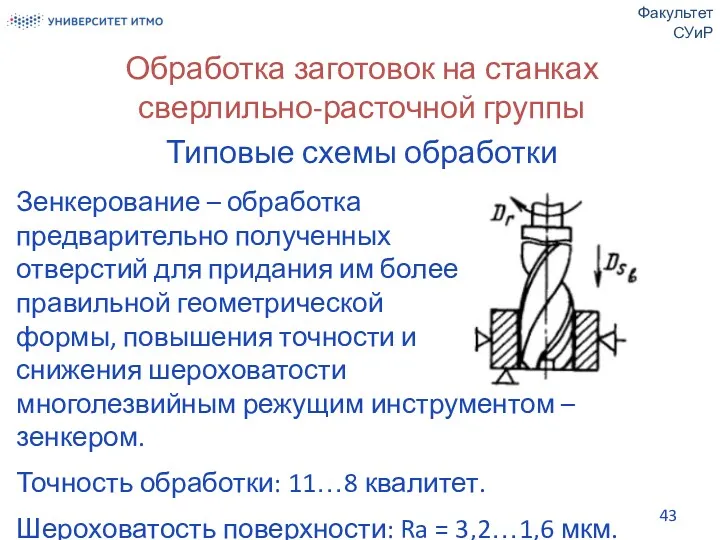 Обработка заготовок на станках сверлильно-расточной группы Типовые схемы обработки Факультет