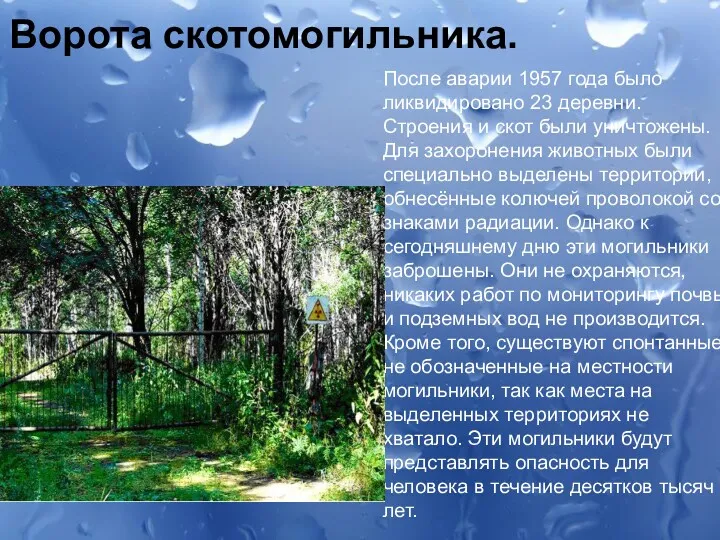 Ворота скотомогильника. После аварии 1957 года было ликвидировано 23 деревни.