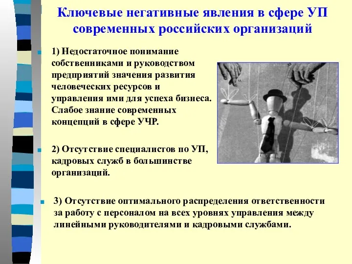 Ключевые негативные явления в сфере УП современных российских организаций 1)