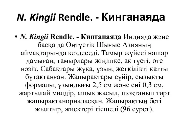 N. Kingii Rendle. - Кинганаяда N. Kingii Rendle. - Кинганаяда Индияда және басқа