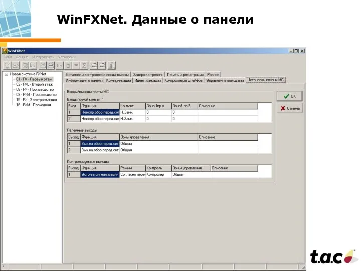 WinFXNet. Данные о панели