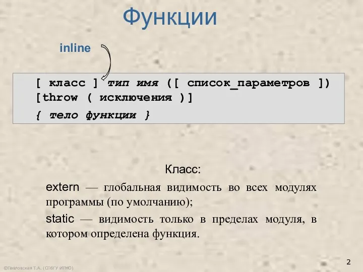 ©Павловская Т.А. (СПбГУ ИТМО) [ класс ] тип имя ([