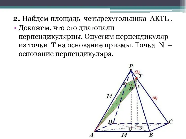 2. Найдем площадь четырехугольника AKTL . Докажем, что его диагонали