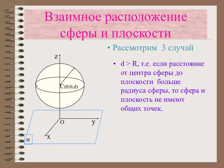 d > R, т.е. если расстояние от центра сферы до