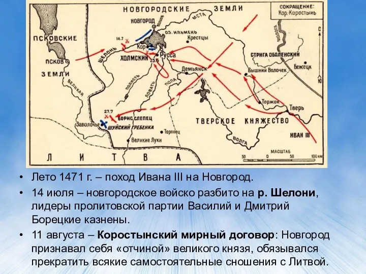 Лето 1471 г. – поход Ивана III на Новгород. 14 июля – новгородское