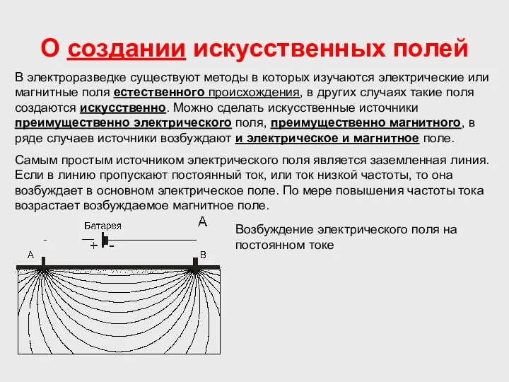 О создании искусственных полей В электроразведке существуют методы в которых