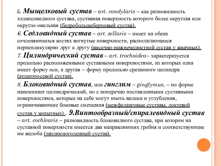 5. Мыщелковый сустав – art. condylaris – как разновидность эллипсовидного