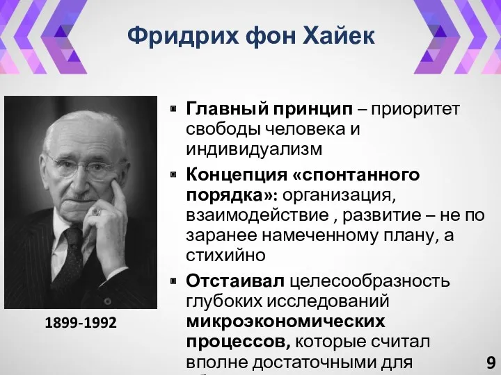 Фридрих фон Хайек Главный принцип – приоритет свободы человека и