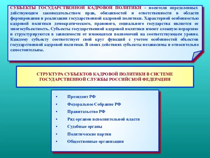 СТРУКТУРА СУБЪЕКТОВ КАДРОВОЙ ПОЛИТИКИ В СИСТЕМЕ ГОСУДАРСТВЕННОЙ СЛУЖБЫ РОССИЙСКОЙ ФЕДЕРАЦИИ