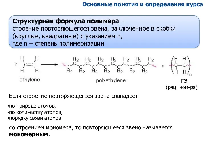 Основные понятия и определения курса Если строение повторяющегося звена совпадает