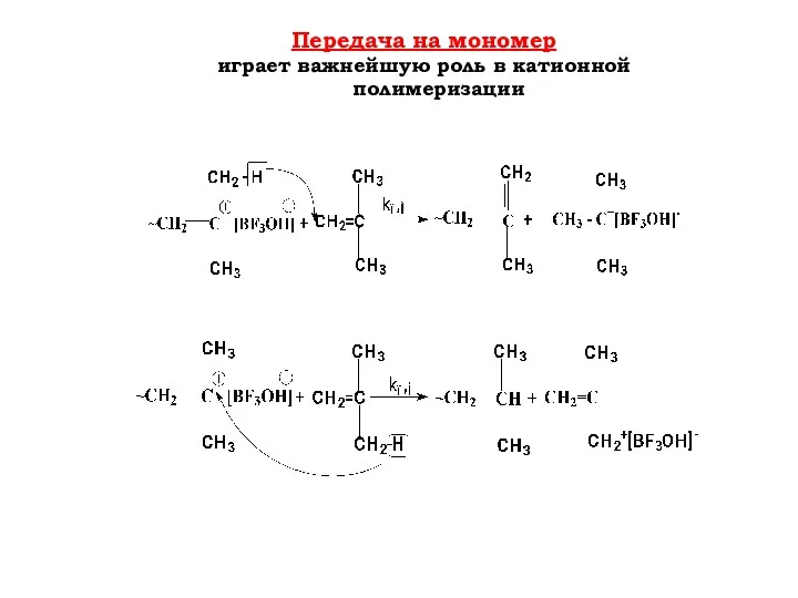 Передача на мономер играет важнейшую роль в катионной полимеризации