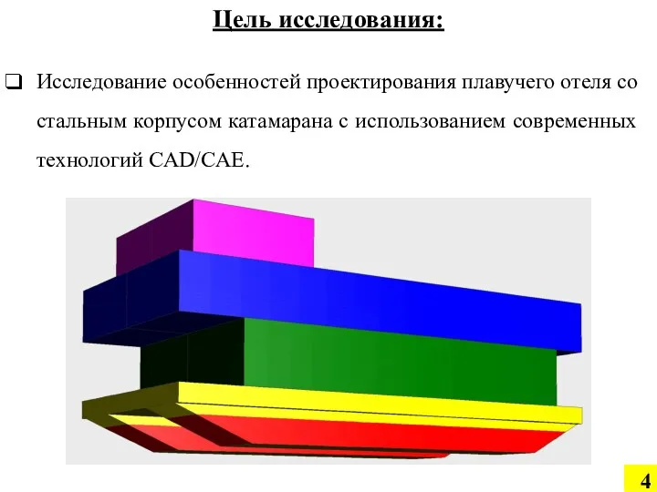 Исследование особенностей проектирования плавучего отеля со стальным корпусом катамарана с использованием современных технологий CAD/CAE. Цель исследования: