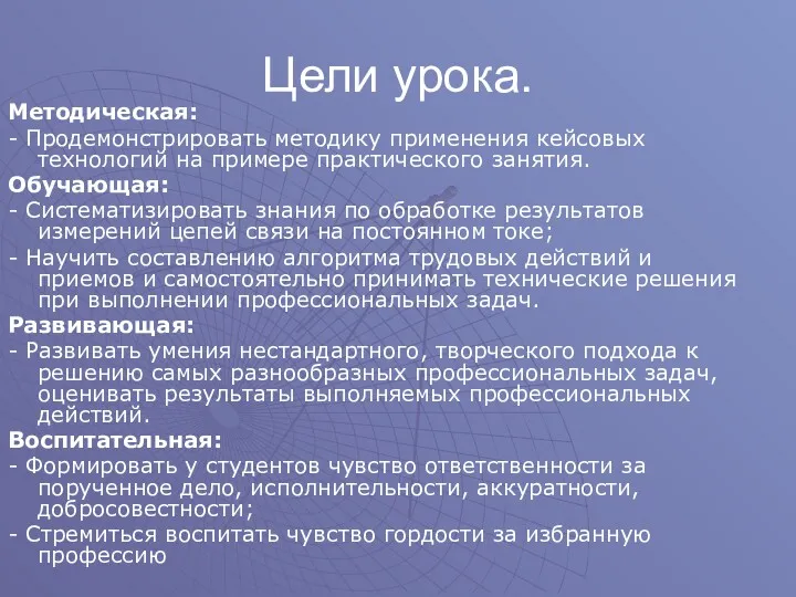 Цели урока. Методическая: - Продемонстрировать методику применения кейсовых технологий на