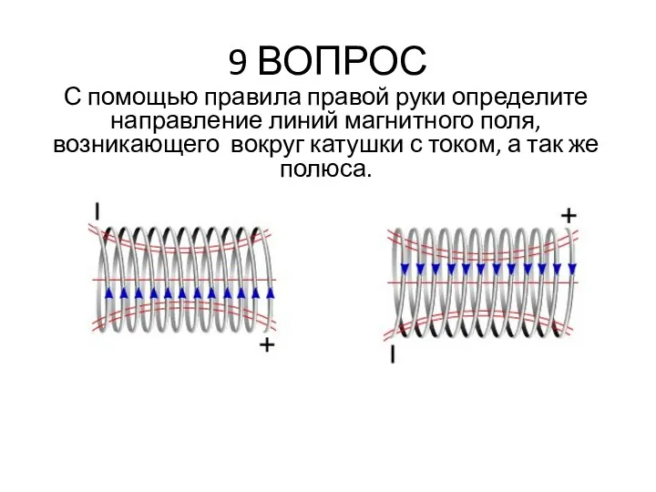 9 ВОПРОС С помощью правила правой руки определите направление линий