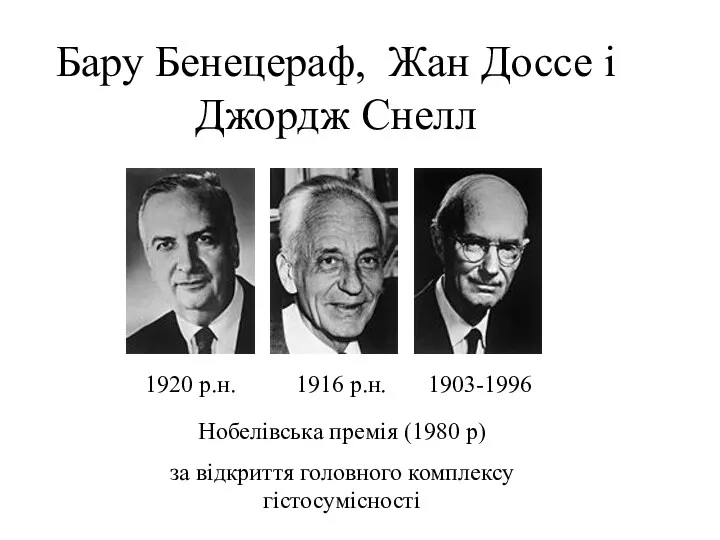 Бару Бенецераф, Жан Доссе і Джордж Снелл Нобелівська премія (1980