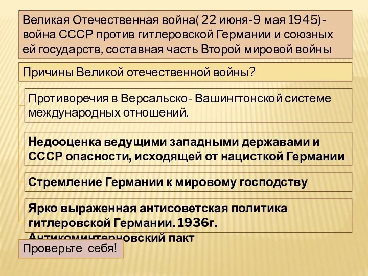 Великая Отечественная война( 22 июня-9 мая 1945)- война СССР против