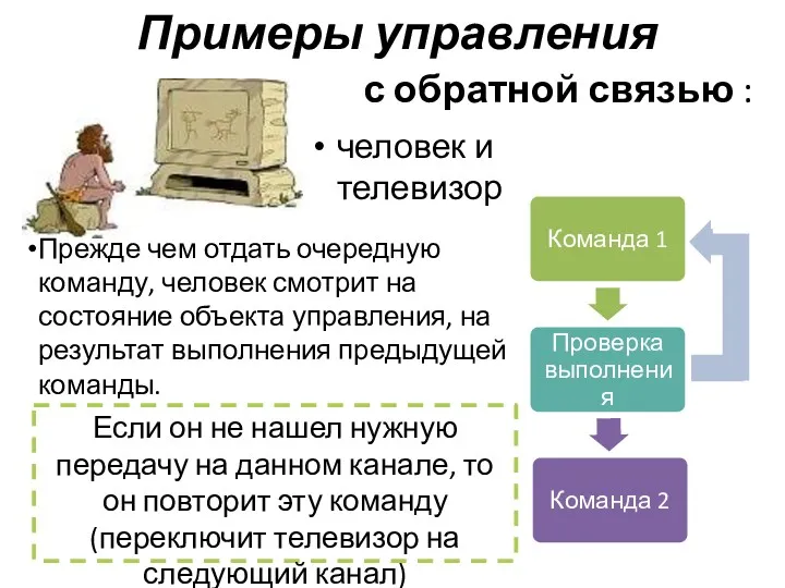 человек и телевизор Примеры управления с обратной связью : Прежде