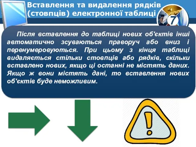 Вставлення та видалення рядків (стовпців) електронної таблиці Після вставлення до