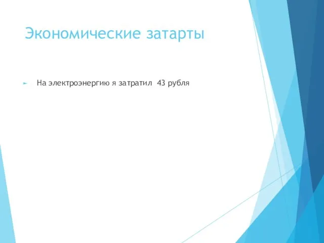 Экономические затарты На электроэнергию я затратил 43 рубля