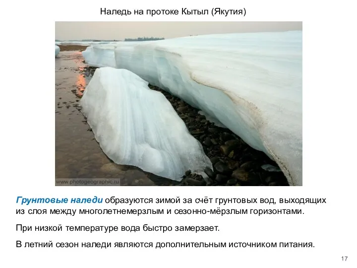 Наледь на протоке Кытыл (Якутия) Грунтовые наледи образуются зимой за