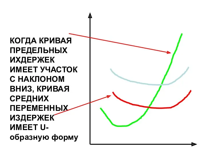 КОГДА КРИВАЯ ПРЕДЕЛЬНЫХ ИХДЕРЖЕК ИМЕЕТ УЧАСТОК С НАКЛОНОМ ВНИЗ, КРИВАЯ СРЕДНИХ ПЕРЕМЕННЫХ ИЗДЕРЖЕК ИМЕЕТ U-образную форму