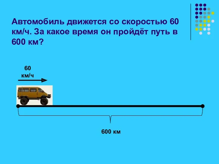 Автомобиль движется со скоростью 60 км/ч. За какое время он