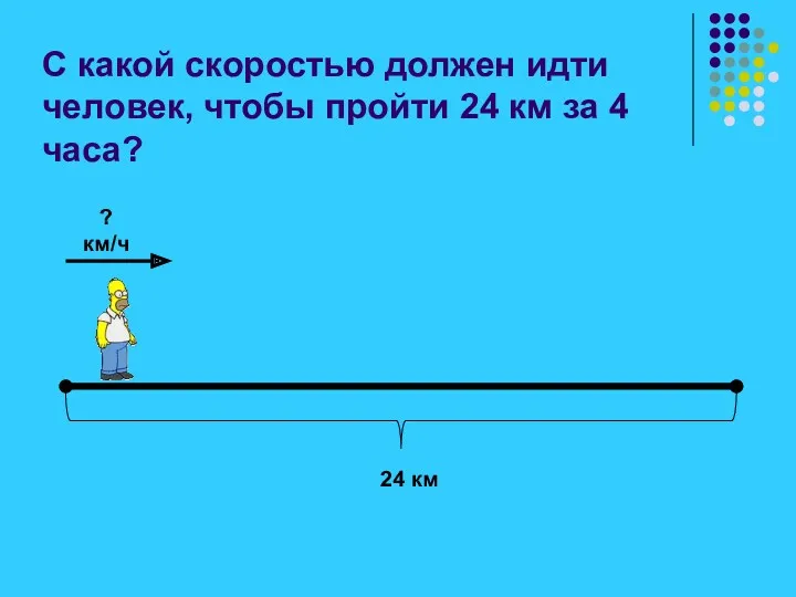 С какой скоростью должен идти человек, чтобы пройти 24 км