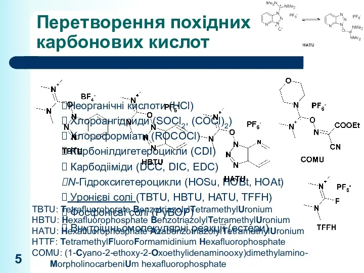 Перетворення похідних карбонових кислот Неорганічні кислоти (HCl) Хлороангідриди (SOCl2, (COCl)2)