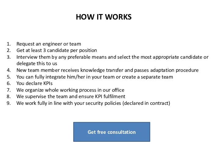 HOW IT WORKS Request an engineer or team Get at