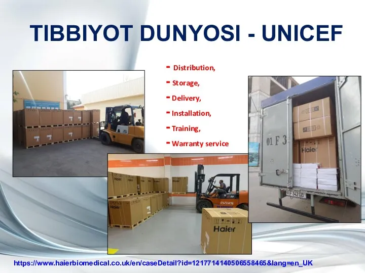 TIBBIYOT DUNYOSI - UNICEF - Distribution, - Storage, - Delivery,
