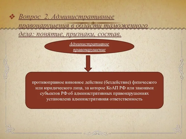 Вопрос 2. Административные правонарушения в области таможенного дела: понятие, признаки,