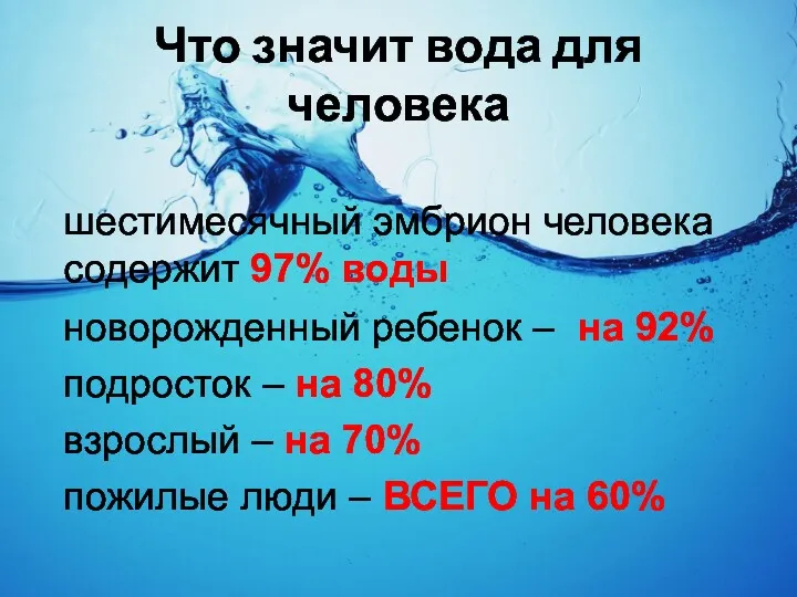 Что значит вода для человека шестимесячный эмбрион человека содержит 97%