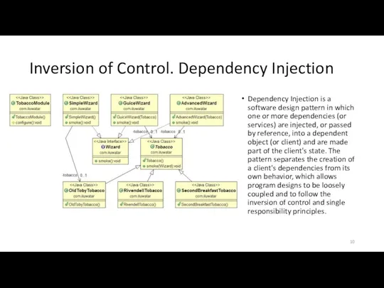 Inversion of Control. Dependency Injection Dependency Injection is a software design pattern in